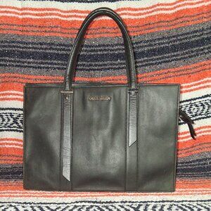 Vintage Cole Haan Black Leather Vestry Satchel Bag  With Gold Hardware